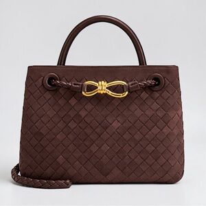 TU-LX Brown Woven “Verona” Satchel Vegan Suede Knot Top Handle Crossbody / NWT